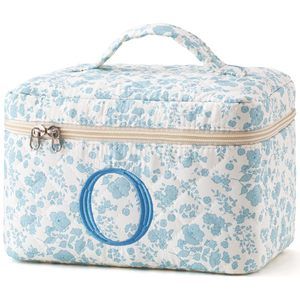 Quilted Cotton Large Travel Floral Coquette Makeup Bag - Cute Cosmetic🤎